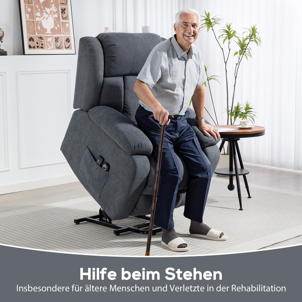 TV Chair with Lift Assist Electric Recliner with Reclining Function, Massage Function, 93x91x103 cm, Dark Gray