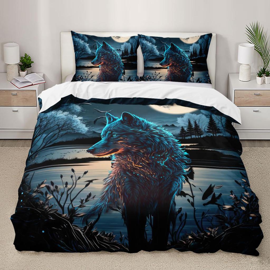 Purple Starry Night Galaxy Wolf Three-piece Quilt Cover 3D Digital Printing Bedding Set Bed Cover