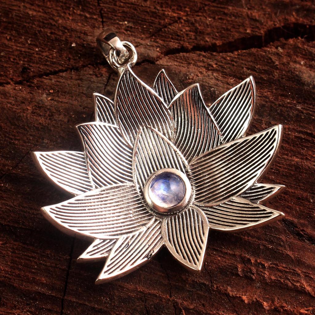 Ларимар Лунный Камень Лотос Подвеска Твердые Стерлингового Серебра 925 Изысканные Ювелирные Изделия Женский Подвеска