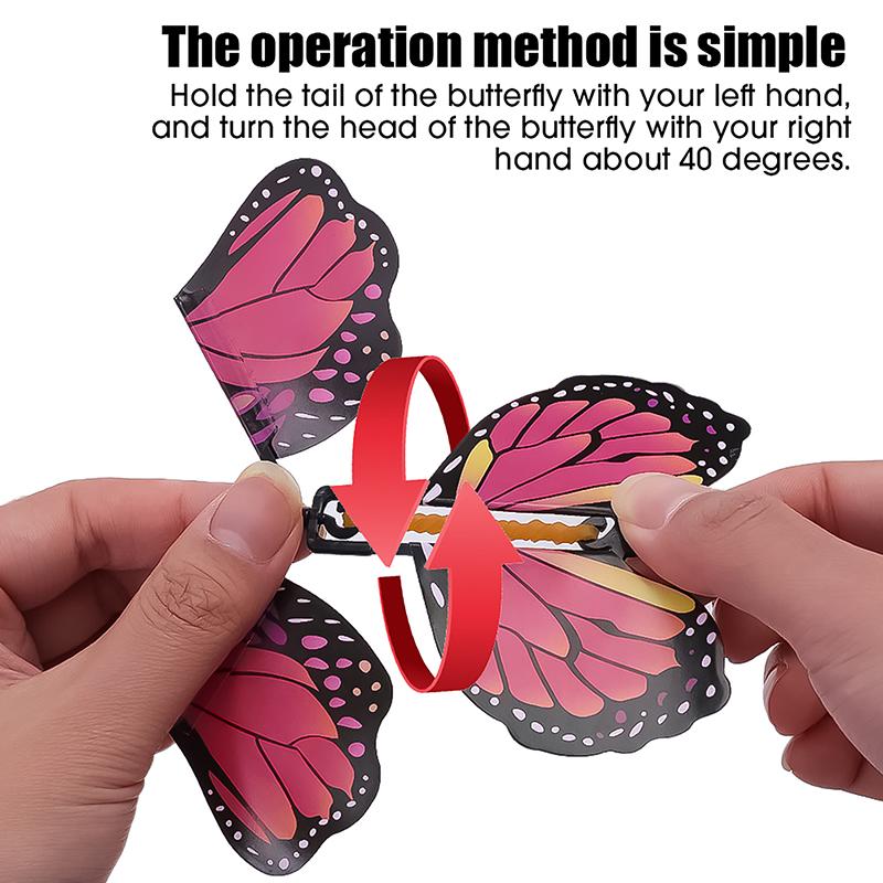 10Pcs Magic Flying Butterflies Wind Up Toy In The Sky Bookmark Greeting Cards Rubber Band Powered Kids Magic Props Surpris Gift