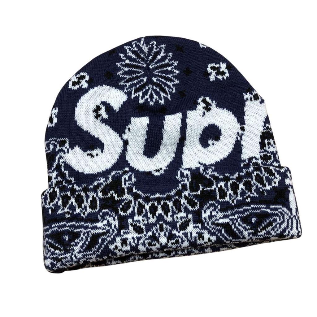 [Б/У] Шапка бини Supreme Bandana с большим логотипом темно-синего цвета