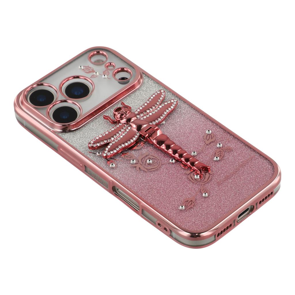 KADEM For iPhone 17 Pro Max Case Dragonfly Kickstand TPU Flowers Glitter Phone Cover