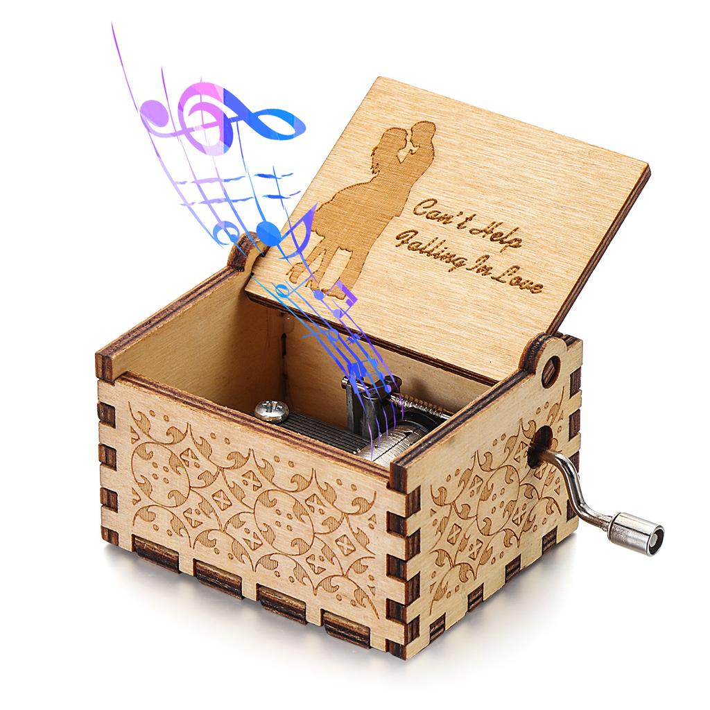 Lover Wooden Birthday Presents Can't Help Falling In Love Hand-Cranked Vintage Music Box Engraving