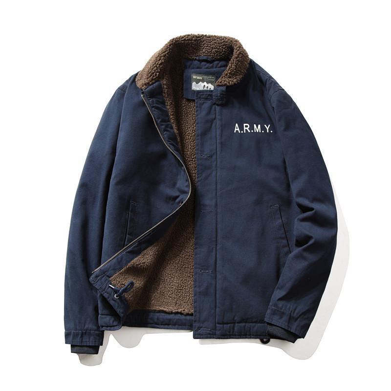 Winter Casual Lamb Wool Cotton Clothes Men's Fleece Thickened Lapel Military Uniform Large Size Cotton Coat