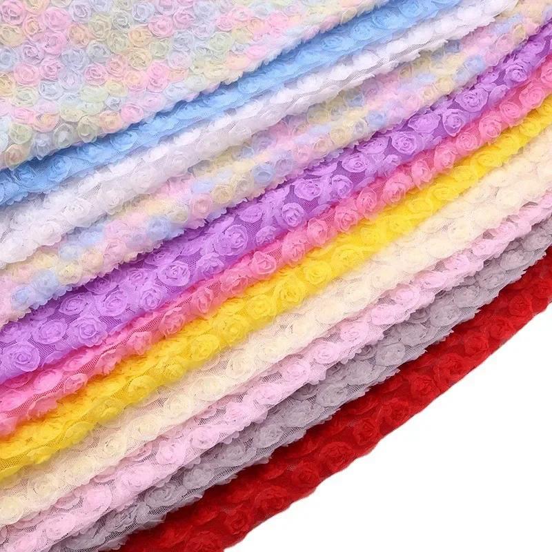 1Yard Three-Dimensional Rose Petal Embroidery Fabric 130cm Width DIY Costume Dress Birthday Party Decrotation Embroidery Fabric