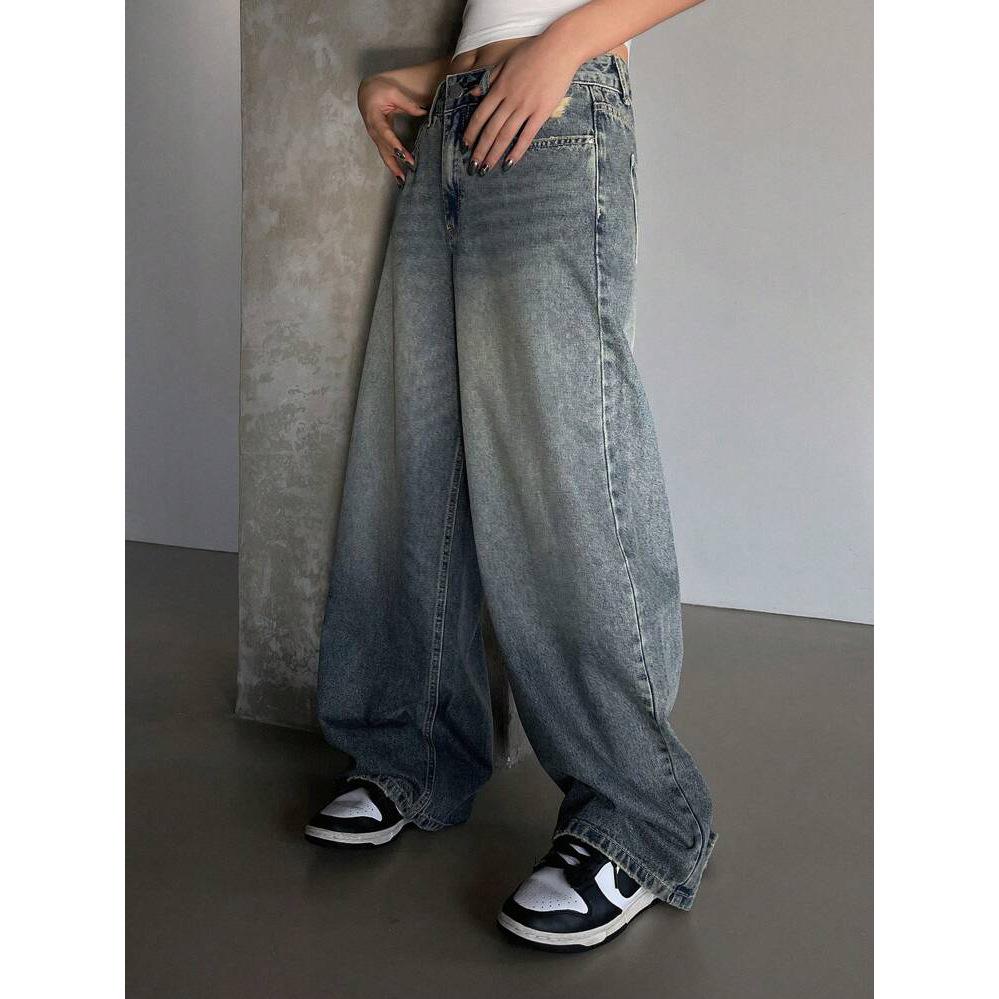 Джинсы High Street Retro, выстиранные, старые, прямые, свободные, широкие, простые, повседневные брюки