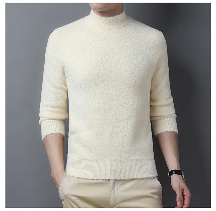 Unisex Thickened Mink Velvet Sweater with Semi-High Neck - Winter Warm Cashmere Base Shirt