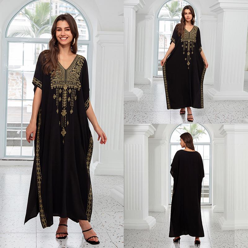 «Хлопковая юбка макси с европейской и американской вышивкой»: Женский пляжный солнцезащитный халат.