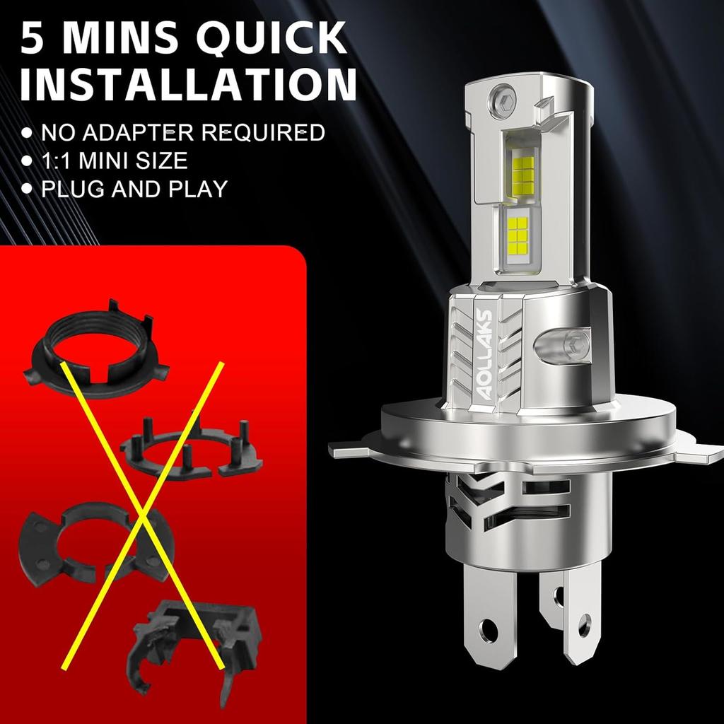 H4/9003/HB2 Bulb,6500K White Bulb, No Adapter Required, Plug and Play1:1 Size,Fog Light bulb,Pack of 2