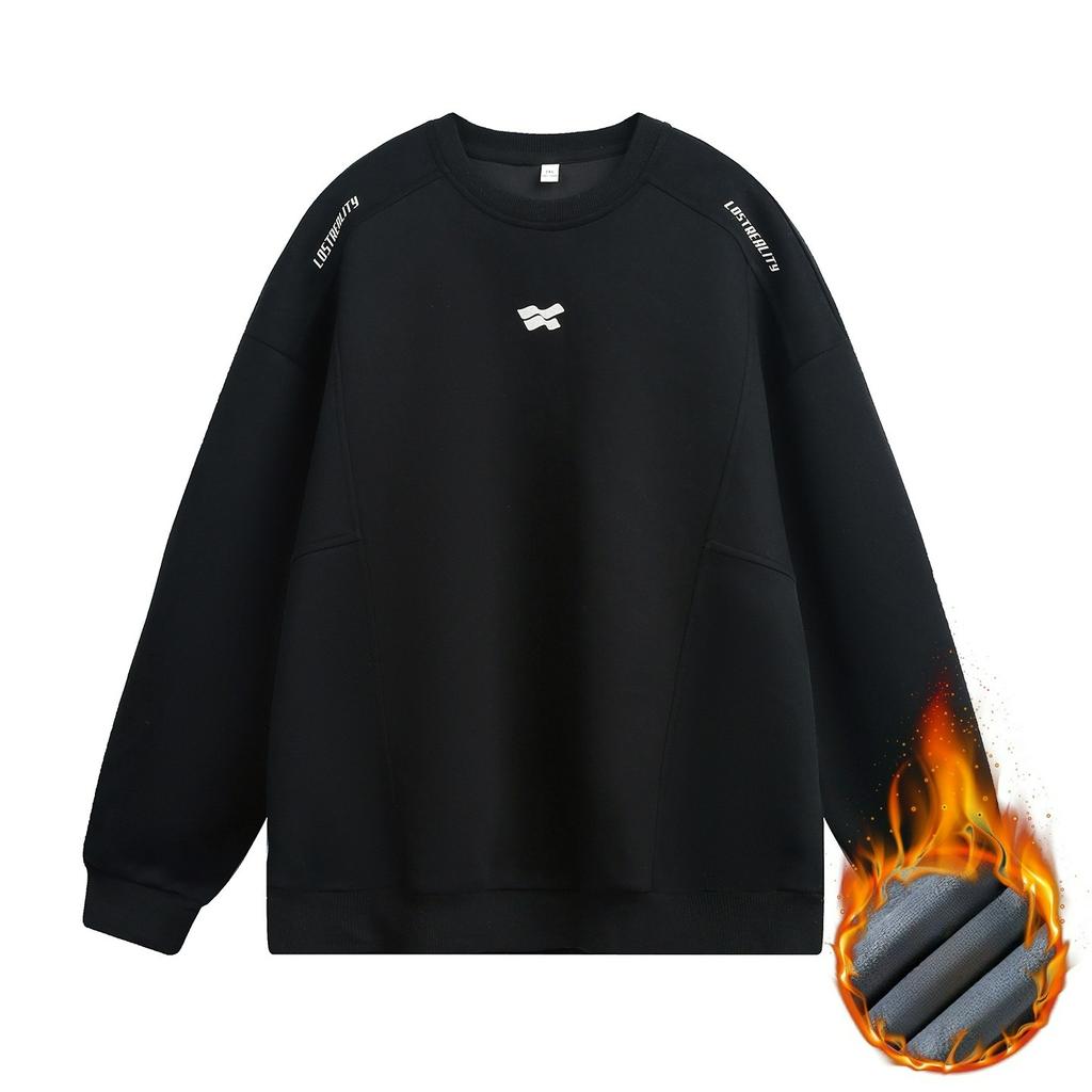 Свитер с разрезами, плотного профиля, с круглым вырезом, мужской, осенний, с контрастной цветной печатью, уличный, американский пуловер-куртка