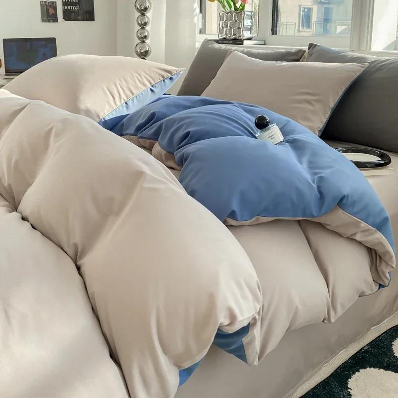 Ins Style Однотонный пододеяльник Комплект постельного белья из стираного хлопка Постельное белье Одеяло Чехол Наволочка Мягкие комплекты постельного белья Пододеяльники 220x240
