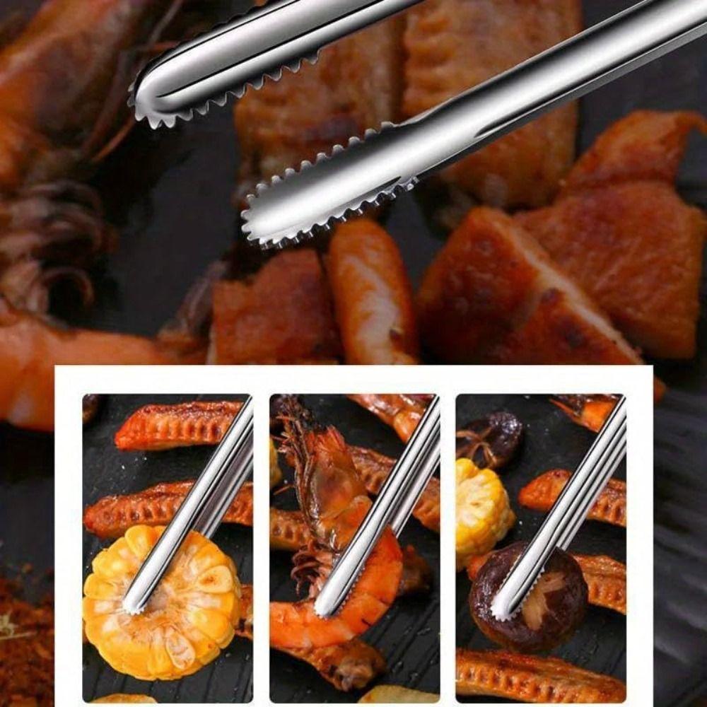 3pcs 304 Stainless Steel Barbecue Tongs Heat Resistant Steak Tongs Bread Tongs  BBQ Parties