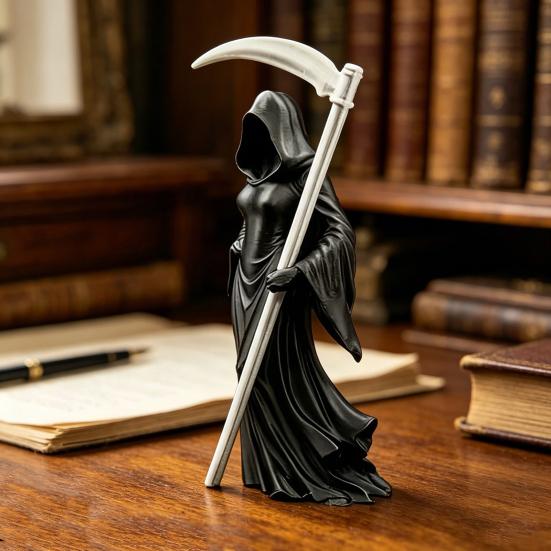 Готическая статуэтка Женца Смерти с косой, 3D-печать, черная мантия, фигурка Королевы, загадочная скульптура для декора дома, офисного стола, книжной полки