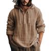 Мужская летняя однотонная хлопковая льняная куртка с длинным рукавом и капюшоном на пуговицах