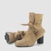 Fashion 2025 New Canvas Butterfly-Knot Square Heels Boots Women Round Toe Slip-On Modern Boots Women High Heels Western Ankle Boot