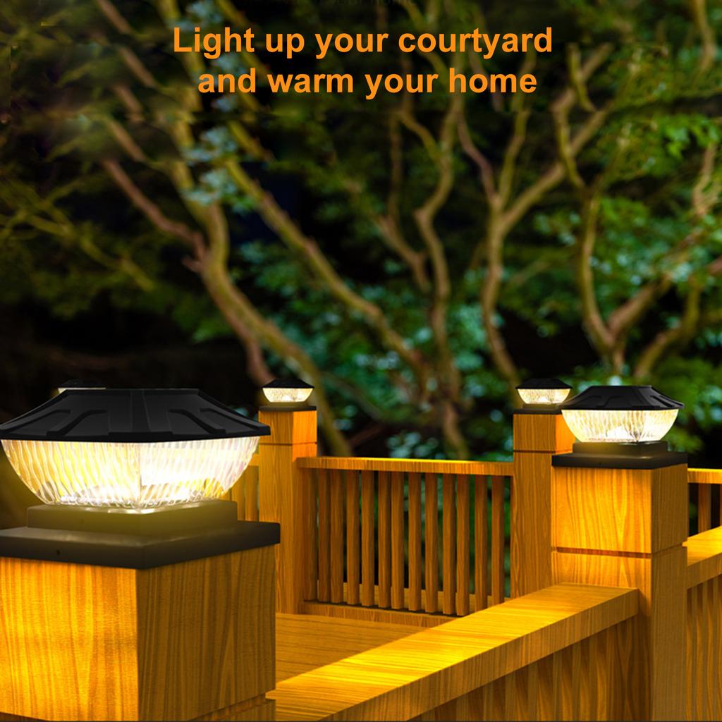 Outdoor Waterproof Solar Pillar Light Patio Garden Fence Gate Post Light 6X6 inch 600mAh Battery