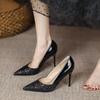 Fashion Women's Thin Heel Shoes Fall New Pointy Head Shallow Mouth Sequin A Slip-on Temperament High Heels Pumps