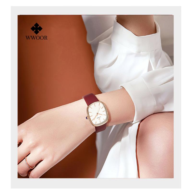 WWOOR элегантные женские новые часы с маленьким квадратным циферблатом, кварцевые водонепроницаемые изысканные винтажные женские часы с ремешком