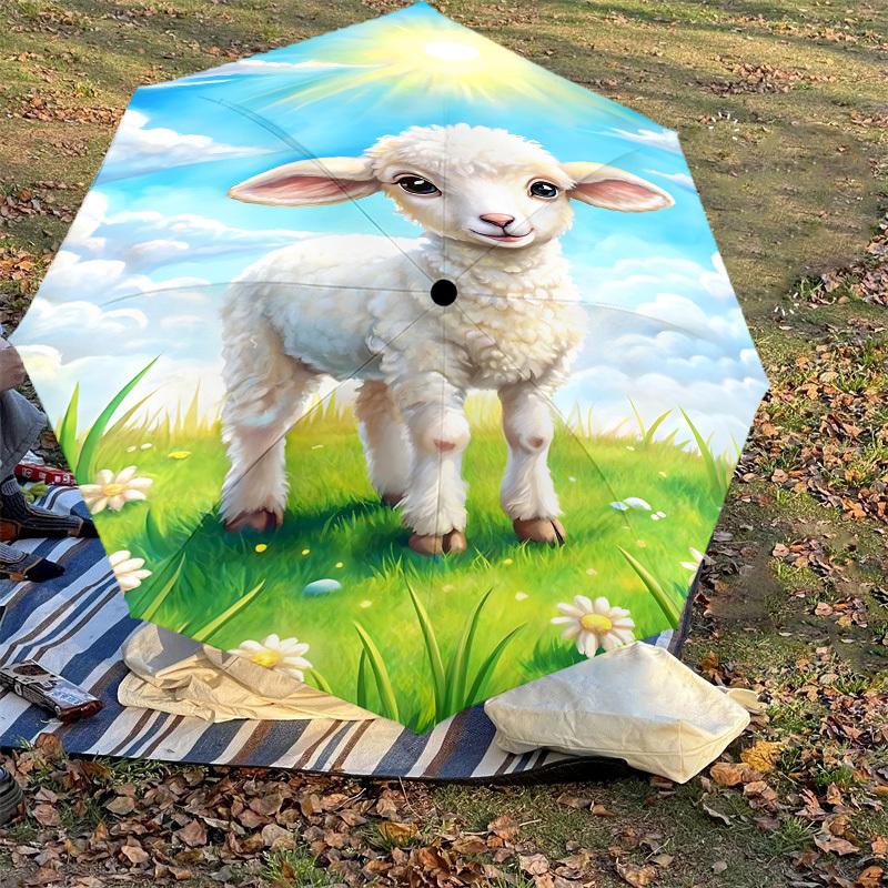 1PC lamb fieldAutomatic Open/Close Umbrella with Windproof, 8-Rib Sturdy Canopy, Durable Ribs, Fashionable Design1243A