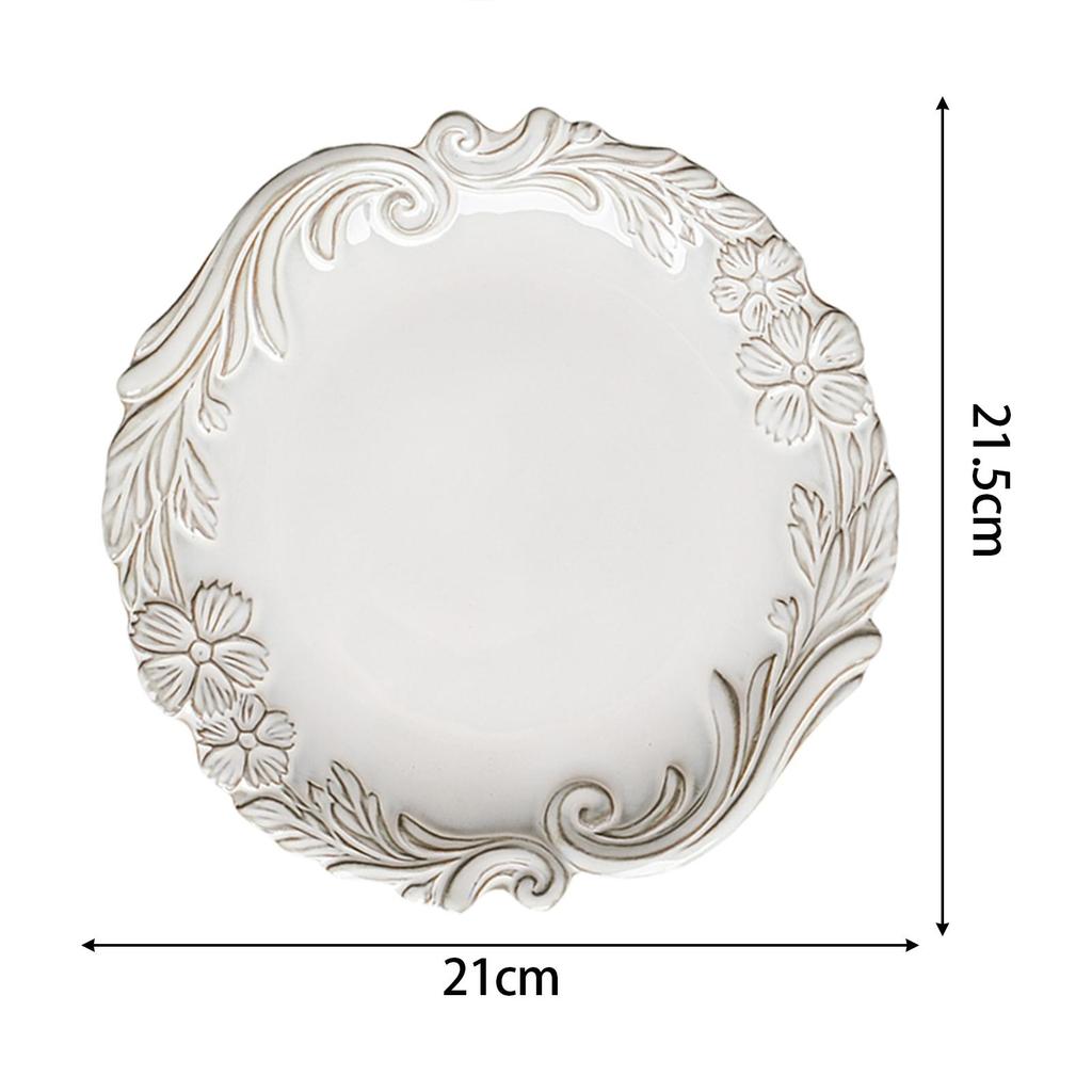 Vintage Relief Palace Style Tableware Ceramic Dinner Plate Ceramic Plate Vintage Style Decoration European Dessert Shallow Dish