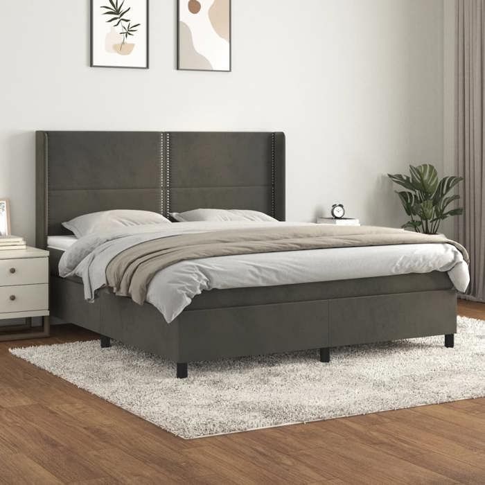 Lit avec sommier et matelas - Maison Exclusive - 160x200cm - Velours gris foncé - Tête de lit réglable