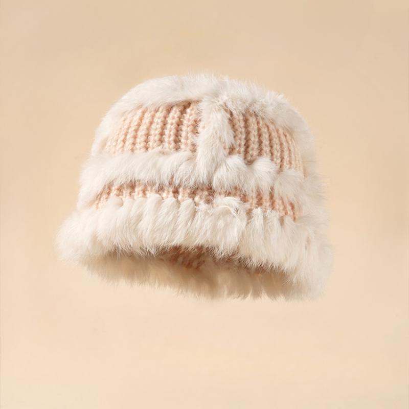 Вязаная шапка-ведро из меха кролика, женская, зима 2023, новая плюшевая утолщенная термошапка с изображением маленького лица