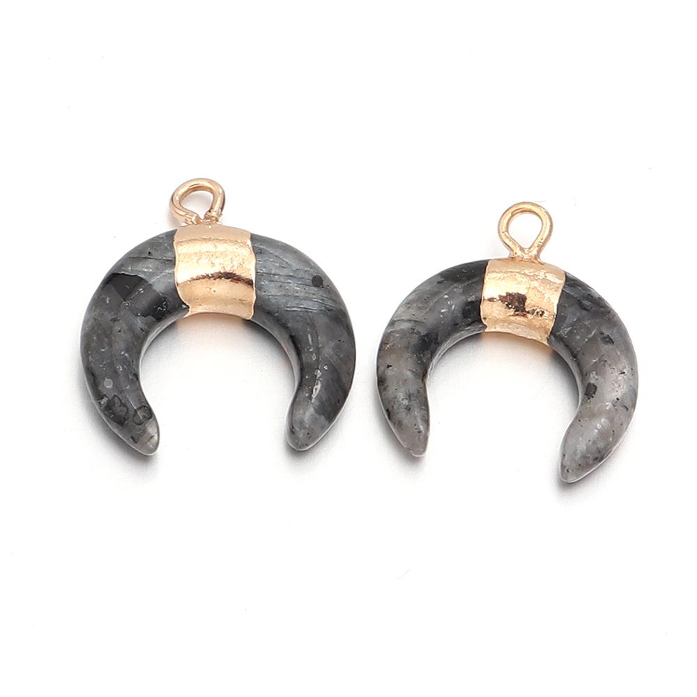 2pcs/lot Moon Shaped Natural Gem Stone Pendant Black Agate Lapis Lazuli Amethyst Charms For Jewelry Making DIY Necklace Earrings