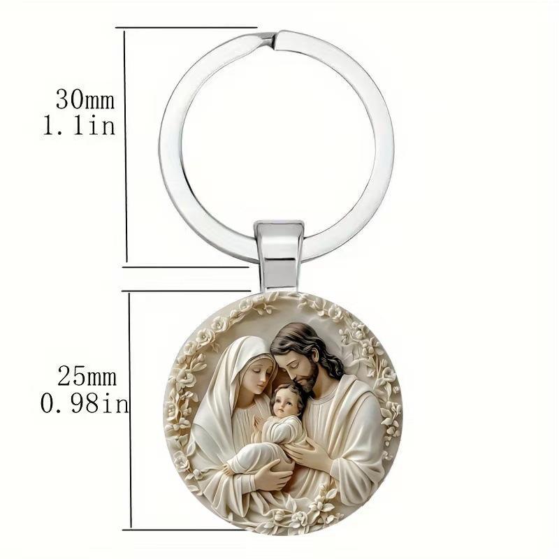Virgin Mary Pattern Time Gem Pendant Keychain Jewelry