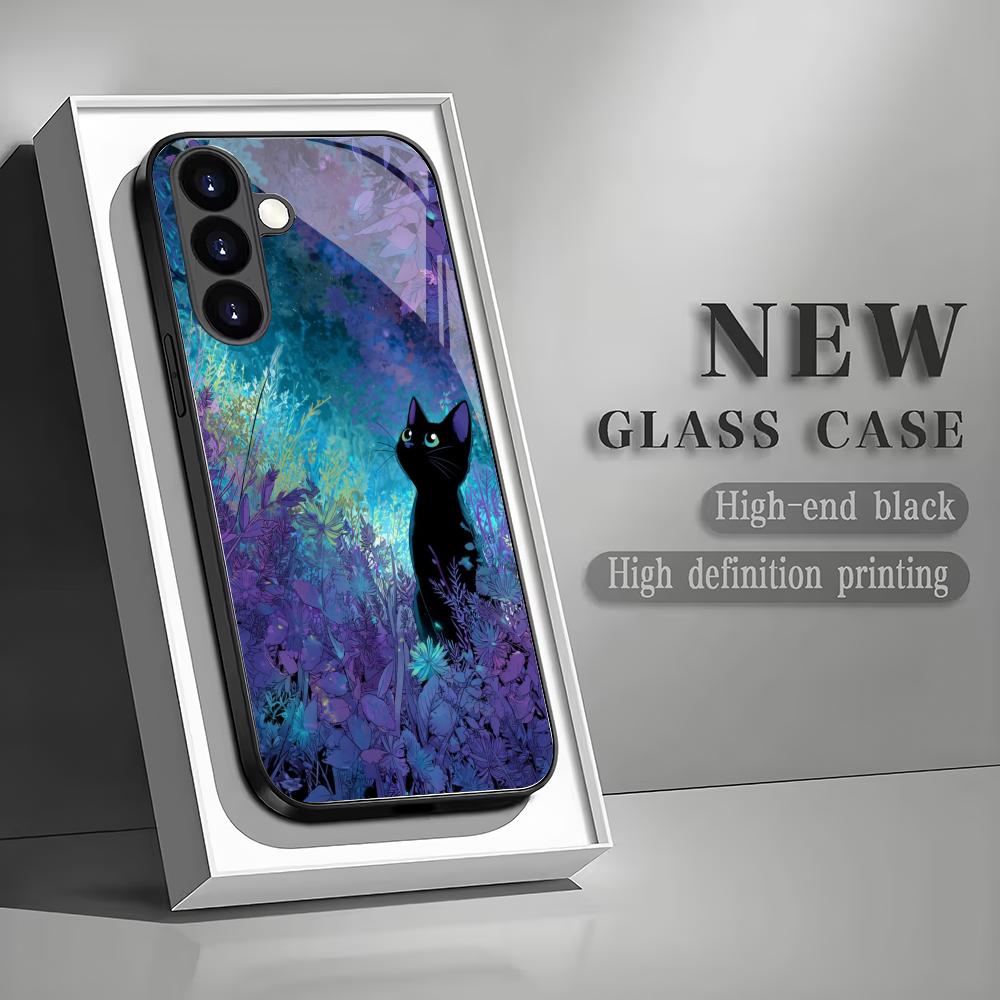 Стеклянный чехол для телефона с кошкой, смотрящей на звездное небо, подходит для Samsung Galaxy S26 S25 S24 S23 S22 S20 FE/Ultra/Plus, противоударный