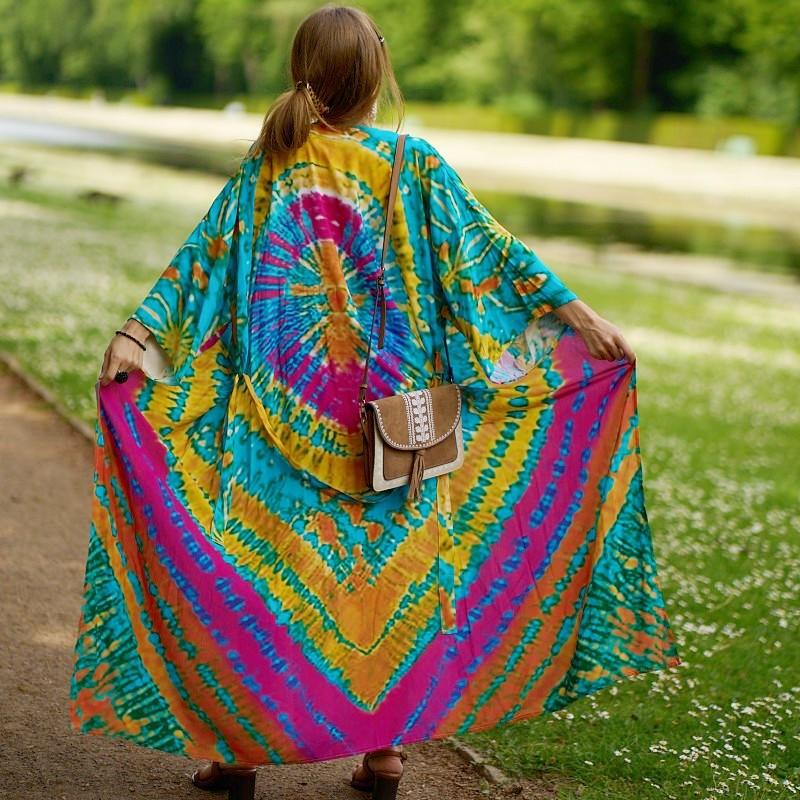 EDOLYNSA Повседневное платье-кимоно с длинными рукавами и принтом, халат, женская летняя пляжная одежда, купальник, накидка, пляжный отдых, солнцезащитная одежда Q1451