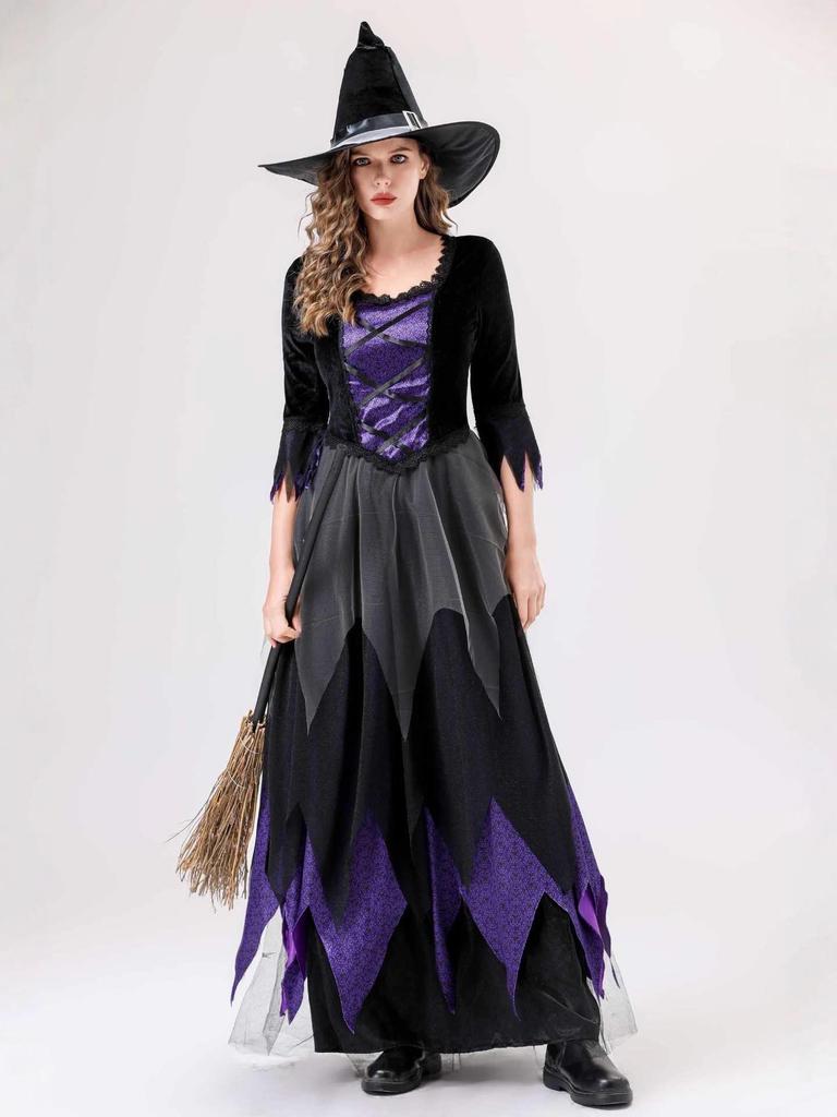 Черно-фиолетовый костюм ведьмы-вампира для взрослых и детей - Идеально подходит для Хэллоуина и сценических выступлений