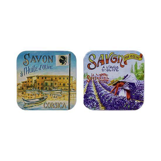 LA SAVONNERIE de NYONS Мыло-парфюм Жестяная коробка Упаковка-обложка Набор из 2 штук (Лаванда/Вербена)