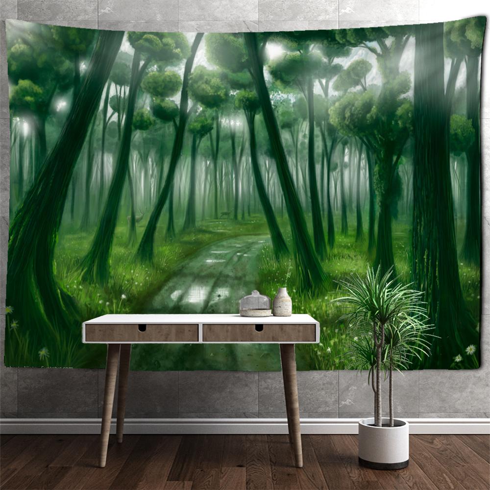 Фэнтезийный гобелен с туманным лесом, настенный психоделический колдовство, загадочный природный пейзаж, домашний декор для гостиной