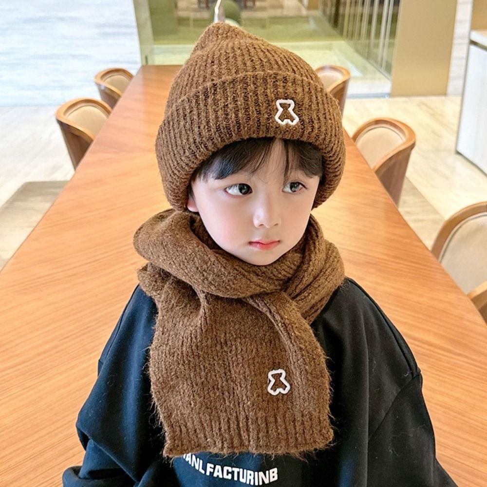 Thick Hat Scarf Set Cute Warm Scarf Fashion Pullover Hats for Baby