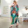 European-American Cotton Print Loose Plus Size Long Dress Beach Cover-Up Robe Style