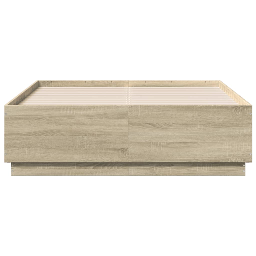 LED Bed Frame in Sonoma Oak 140 x 190 cm Engineered Wood