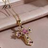 Retro Religious Pendant Necklace Catholic Christian Necklace, Colorful Rhinestone Daily Wear Statement for Women Wear, Jewelry Gift Fashion Dating