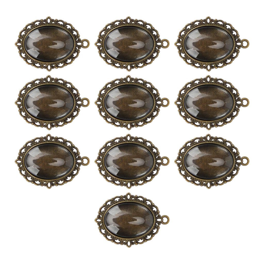 10 Sets Glass Patch Pendant Oval Trays Glass Cabochon Clear Dome Tiles DIY Jewelry Materials