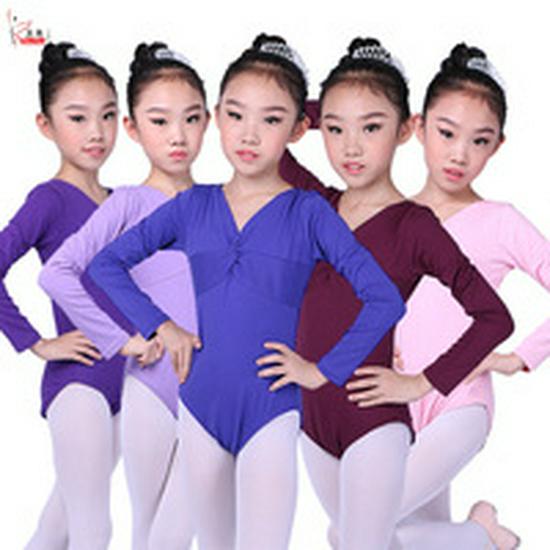Children's Autumn Cotton Dance Costume: Short Sleeve Performance & Practice Attire for Girls.