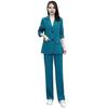 2 Pcs/Set Women Coat Pants Set Lapel Single Button Mid Length Cardigan Long Sleeve Jacket Wide Leg High Waist Straight Trousers Lady Formal