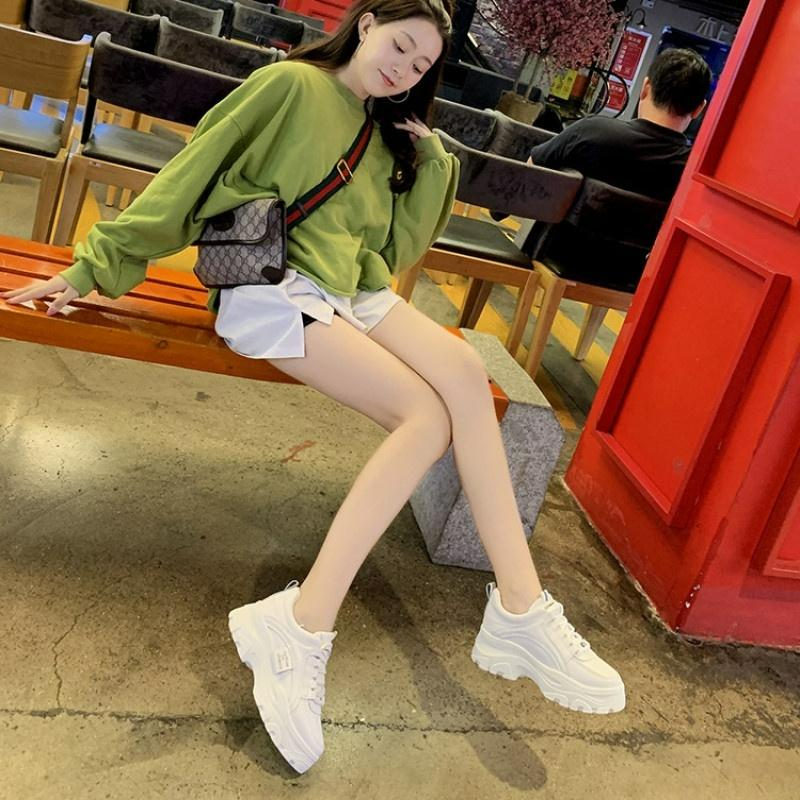 Обувь для папы, Нескользящие низкие кроссовки на платформе в корейском стиле, повседневная женская обувь на шнуровке с круглым носком