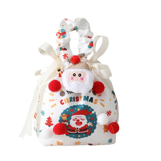 Christmas Gift Bag with Drawstring Reusable Candy Bag for Treats Cookie Goodies Xmas Eve Fruit Storage Bag with Santa Snowman Deer Doll for Xmas Party