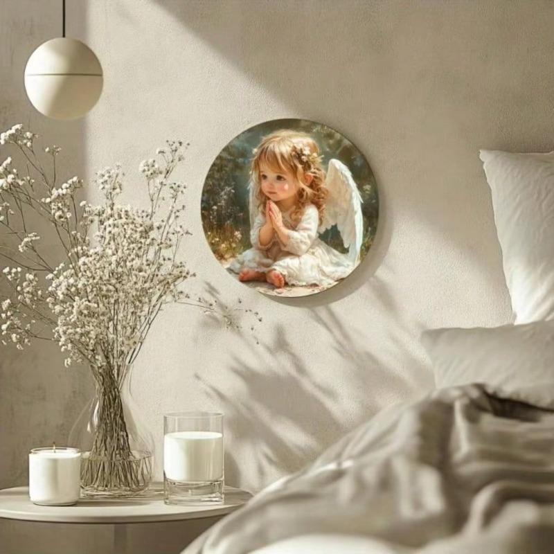 Металлическое Настенное Искусство Алюминиевый Декор, Круглый Цветочный Знак на Тему Ангелов, Декор для Дома, Гостиной, Кафе