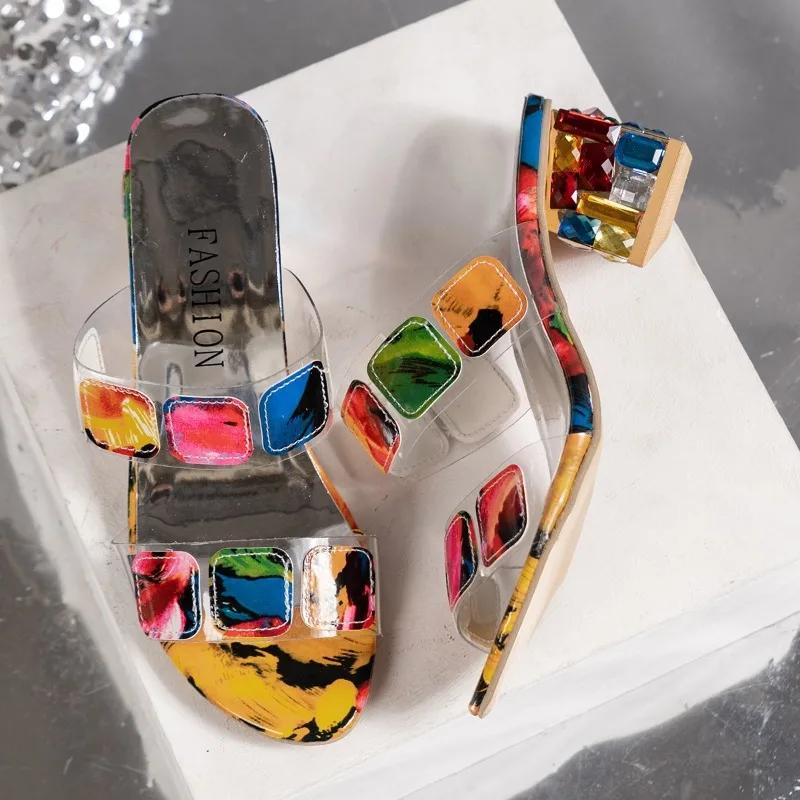 2024 Summer Hot Selling High Quality Women's Shoes Fashionable Open Toe Color Block Square Heel Roman Women's Beach Slippers