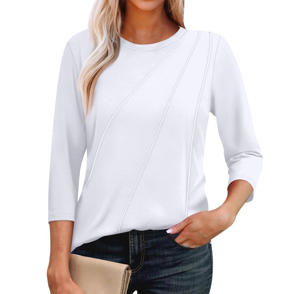 Женская мода повседневные топы с рукавом 3/4 плиссированные модные топы футболки