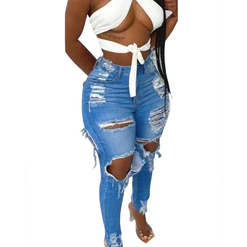 Washed Ripped Personality Street High-Waisted Women's Jeans