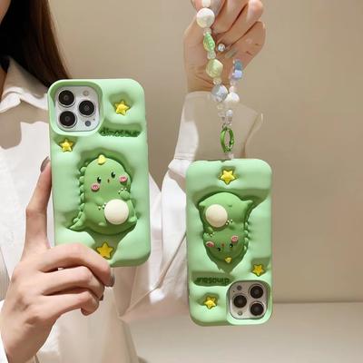 Чехол для телефона с мультяшным расширяющимся крем-прессом и динозавром, совместимый для iPhone 14 13 12 Pro Max 11, зеленый стереоскопический силиконовый защитный чехол