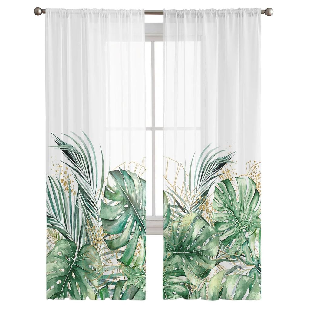 Ins стиль тропические растения пальмовый лист банановый лист прозрачные шторы спальня гостиная вуаль оконные шторы тюлевые шторы детская комната