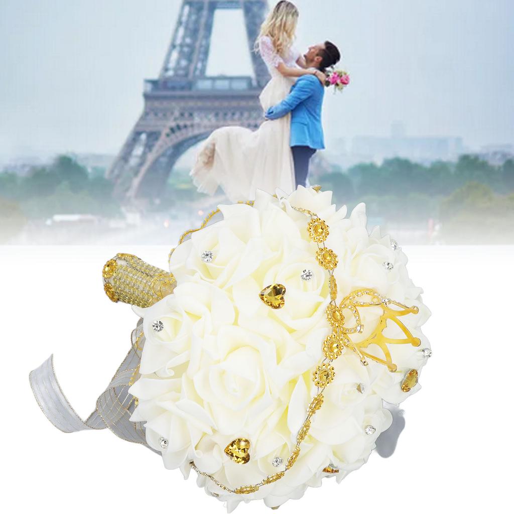 Свадебный букет с короной 10,6-дюймовый ПУ кружевной атлас свадебный букет невесты искусственный цветок ручной работы 