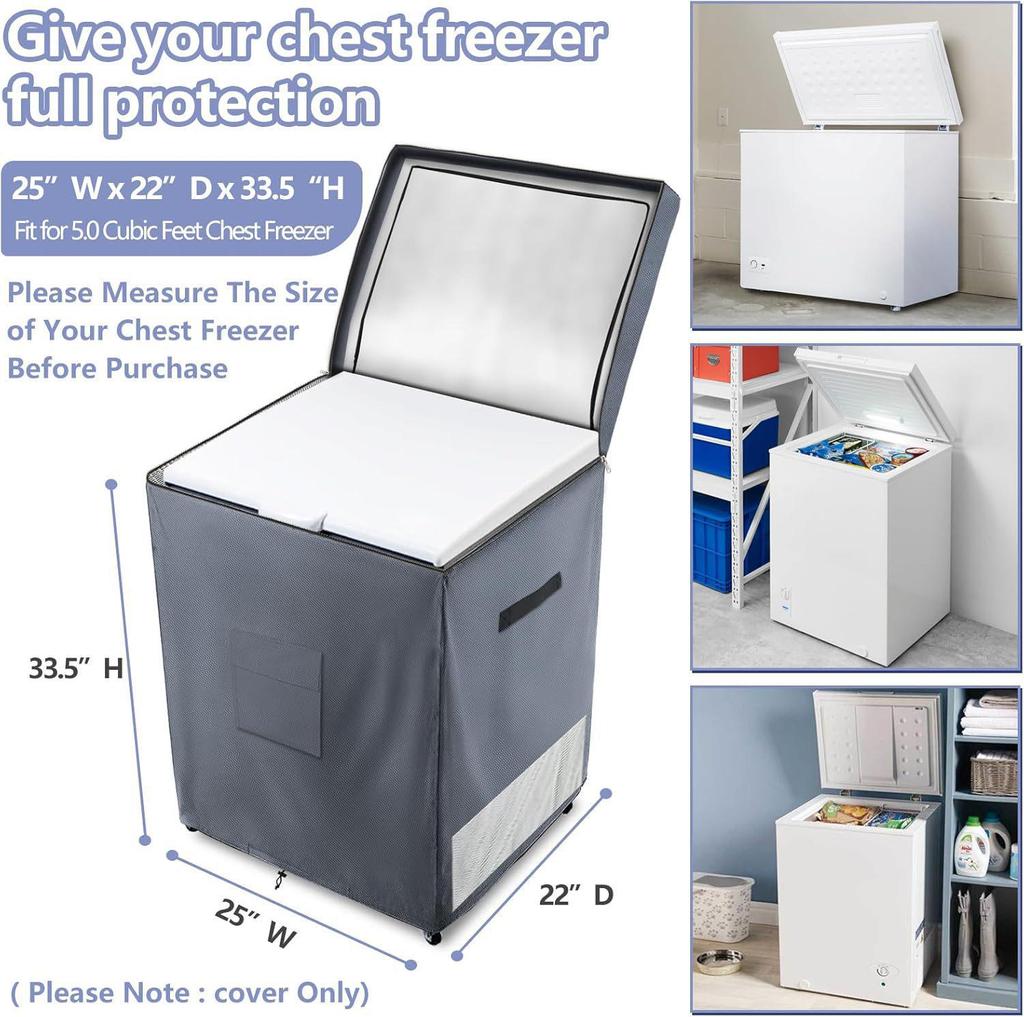 Heavy Duty 210D Waterproof Outdoor Freezer Cover, 7.0 Cubic with Top Zipper